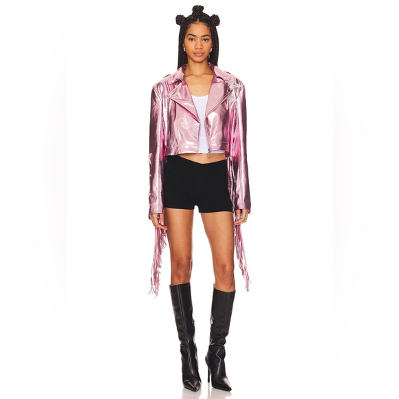 KELSEY RANDALL X Revolve NEW Senne Fringe Jacket Stars Rhinestone Rose Quartz XS - Picture 3 of 16